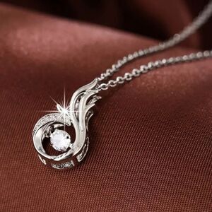 18K White Gold Phoenix Heart Diamond In Motion Pendant Necklace